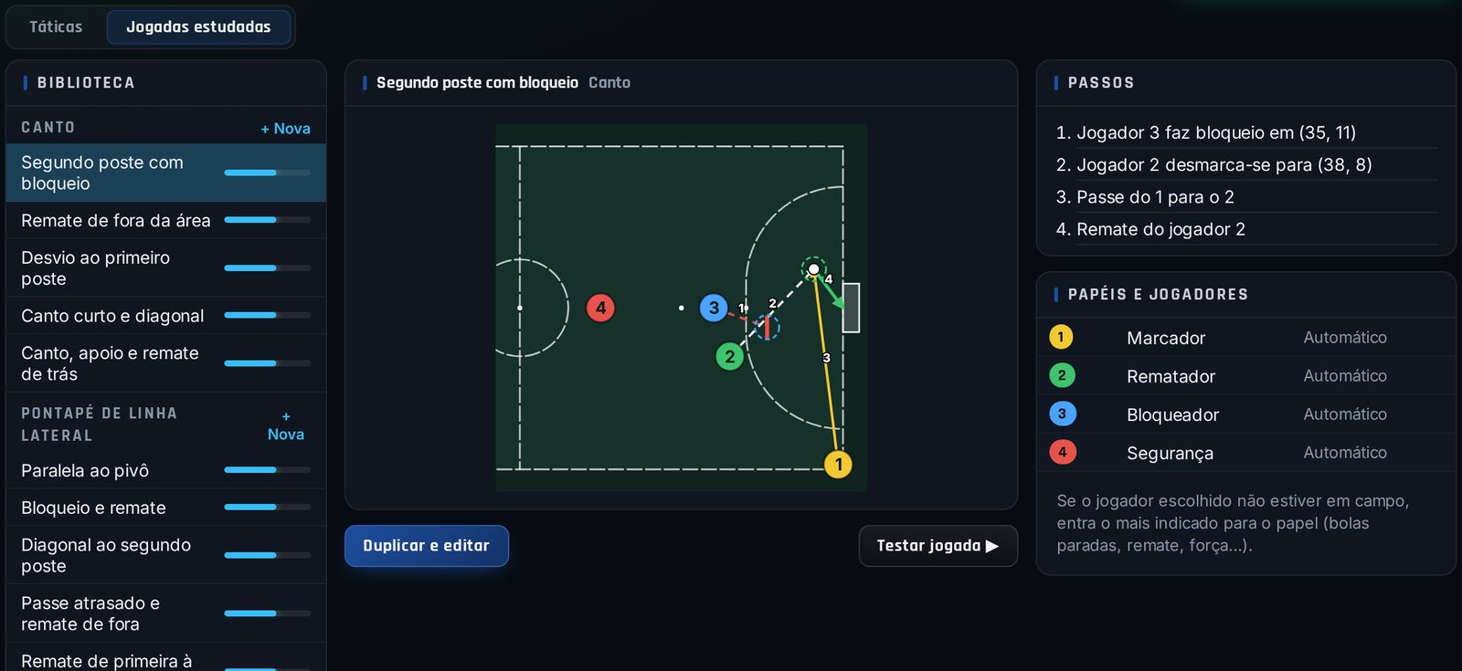 Jogadas estudadas, imagem do jogo